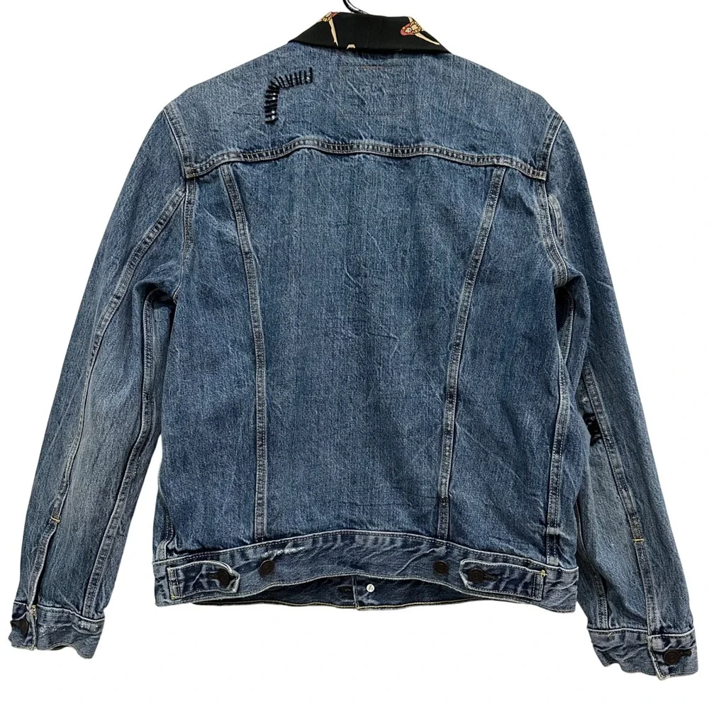 Levi‎ Strauss Co Mens Denim Trucker Jacket Hawaiian Hula Dancer Collar Size M